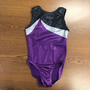 Purple/black/silver gymnastics leotard